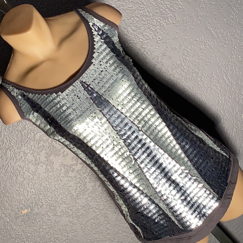 ARMANI EXCHANGE - grey tank w silver & grey sequins - S - Picture 1 of 16